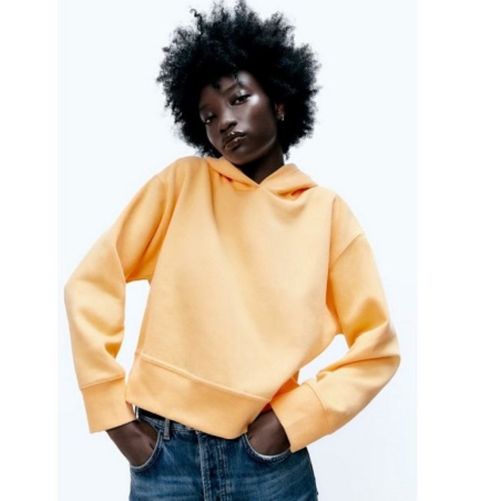 Zara hooded rib sweatshirt in orange, NWT, M